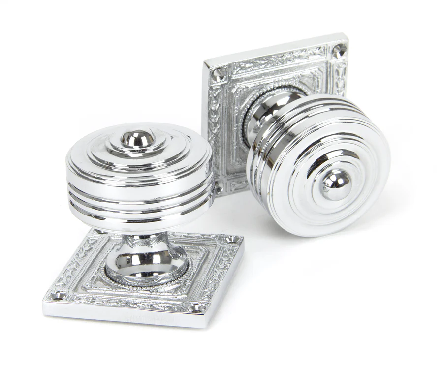 FTA 90292 POLISHED CHROME TEWKESBURY SQUARE MORTICE KNOB SET