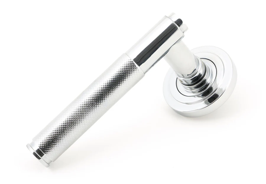 FTA 49998 POLISHED CHROME BROMPTON LEVER ON ROSE SET (ART DECO) - UNSPRUNG