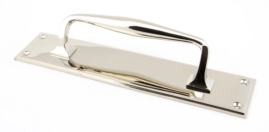 FTA 45381 POLISHED NICKEL 300MM ART DECO PULL HANDLE ON BACKPLATE
