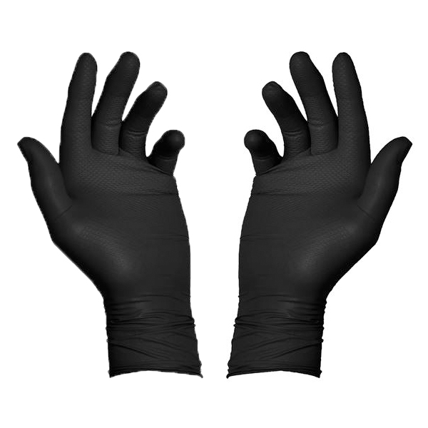 DISPOSABLE BLACK NITRILE DIAMOND GRIP GLOVES - L (BOX OF 100)