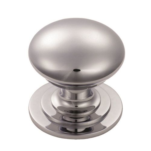 VICTORIAN CUPBOARD KNOB (ONE PIECE WITH FIXED ROSE) 25MM SATIN CHROME