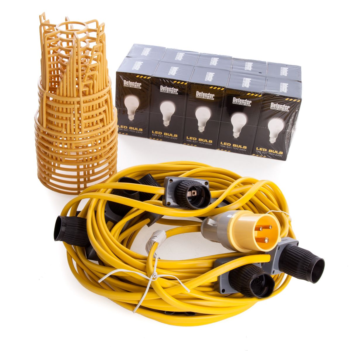 LED FESTOON KIT 110V 22M (10 X HOLDERS, BULBS & GUARDS)