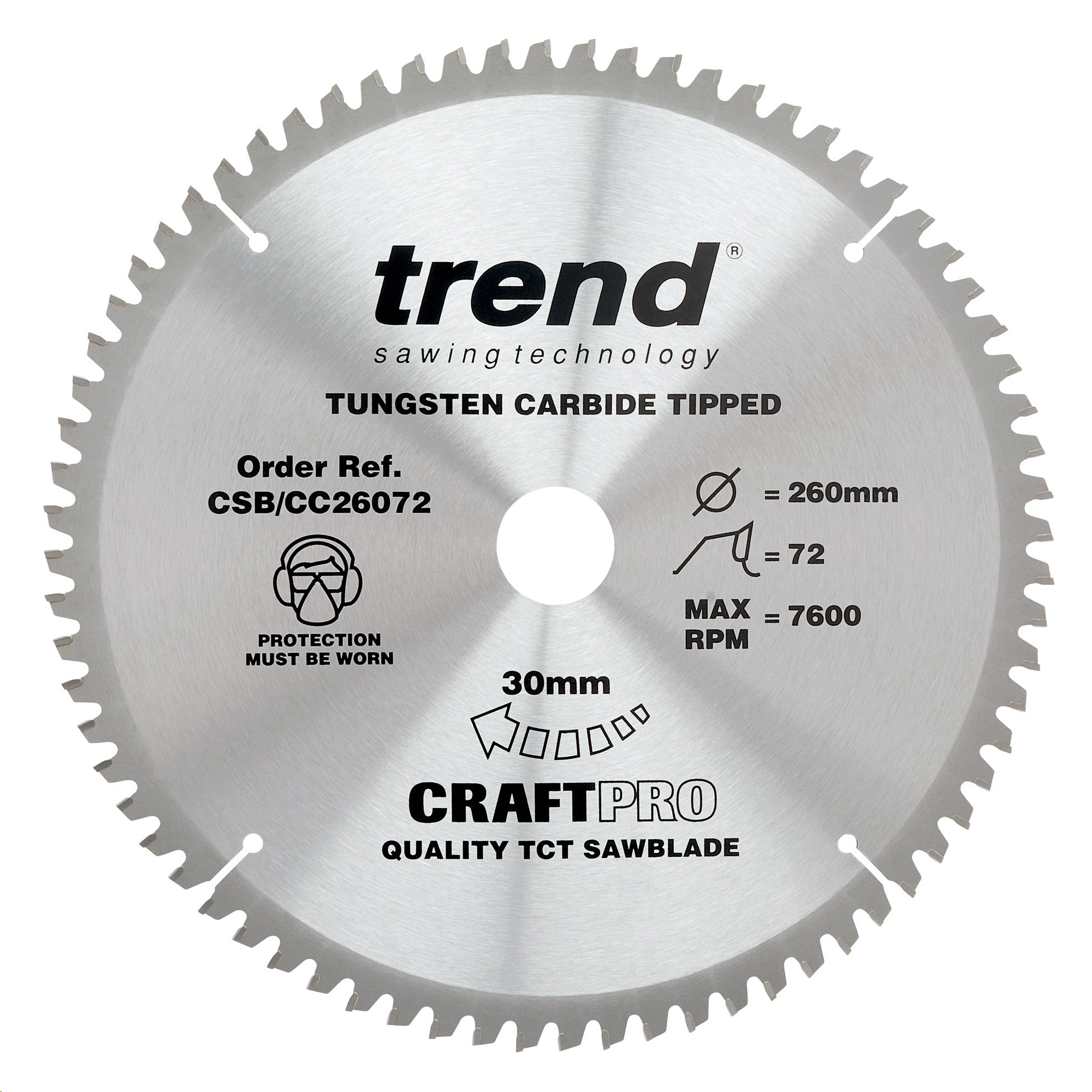 CRAFT PRO CIRCULAR SAW BLADE TCT 260 X 30 X 72T FINE FINISH