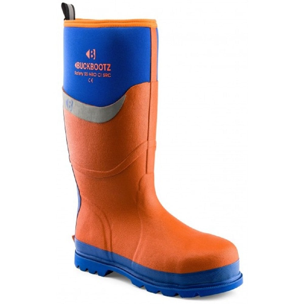 BUCKBOOTZ SAFETY WELLINGTON RUBBER/NEOPRENE ORANGE/BLUE SIZE 10