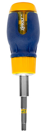 DUMPY RATCHET SCREWDRIVER - UNIVERSAL MAGNETIC 1/4" HEX INSERT (WITH & 6 BITS IN HANDLE)