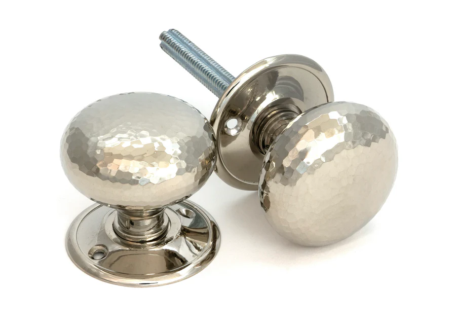 FTA 46032 POLISHED NICKEL HAMMERED MUSHROOM MORTICE/RIM KNOB SET