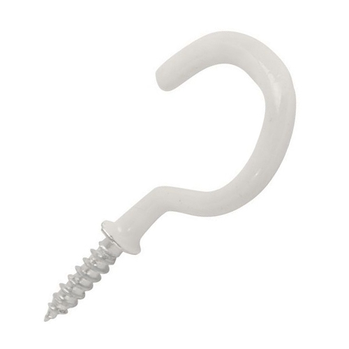 SCREW-IN CUP HOOK - WHITE PLASTIC COATED 25MM (1")