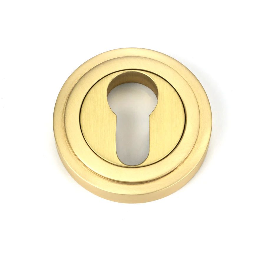 FTA 50877 SATIN BRASS ROUND EURO ESCUTCHEON (ART DECO)