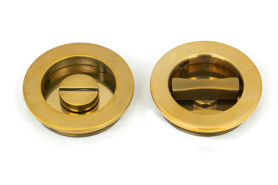 FTA 48331 AGED BRASS 75MM PLAIN ROUND PULL - PRIVACY SET