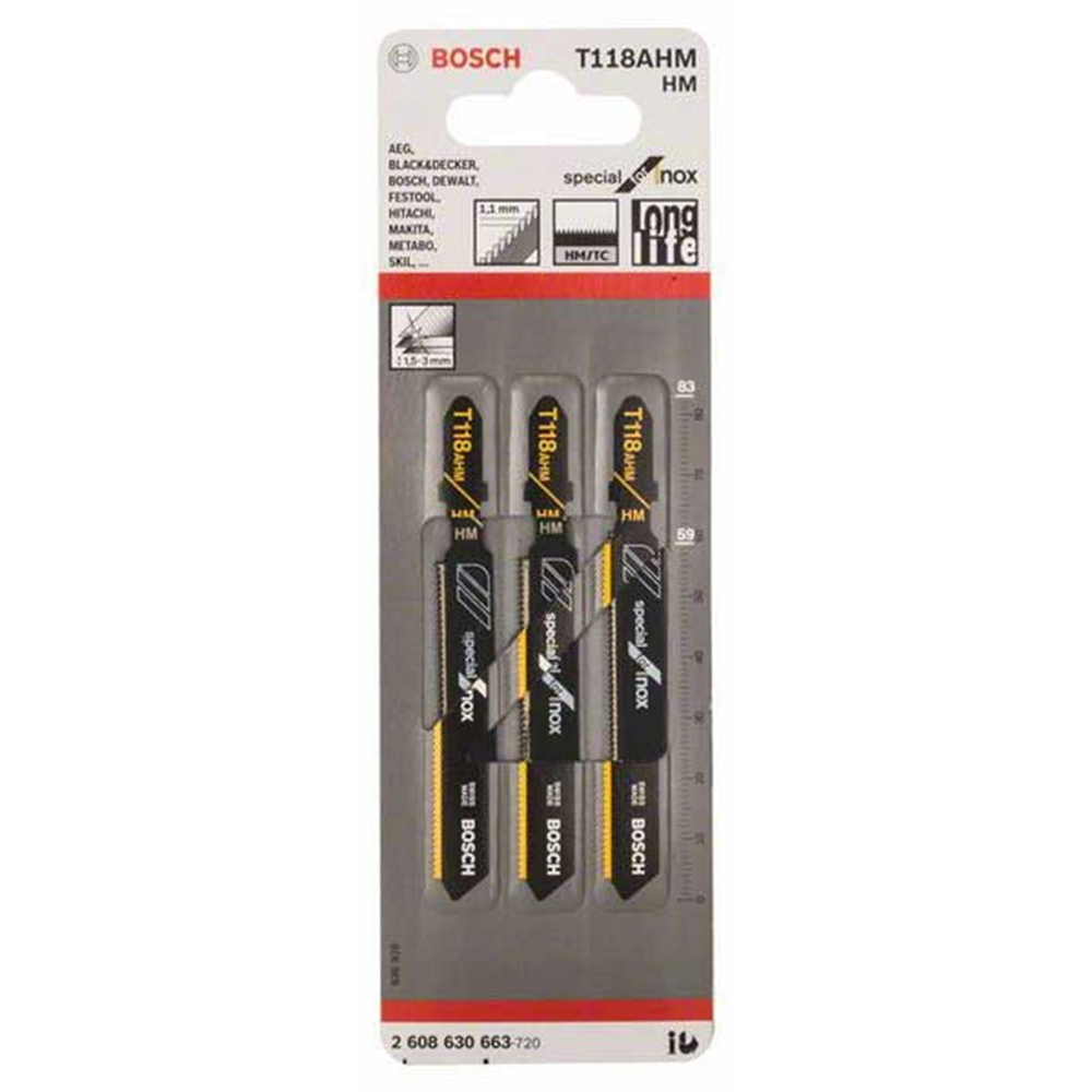 JIGSAW BLADES - CARBIDE ENDURANCE FOR STAINLESS STEEL T118AHM (PACK OF 3)