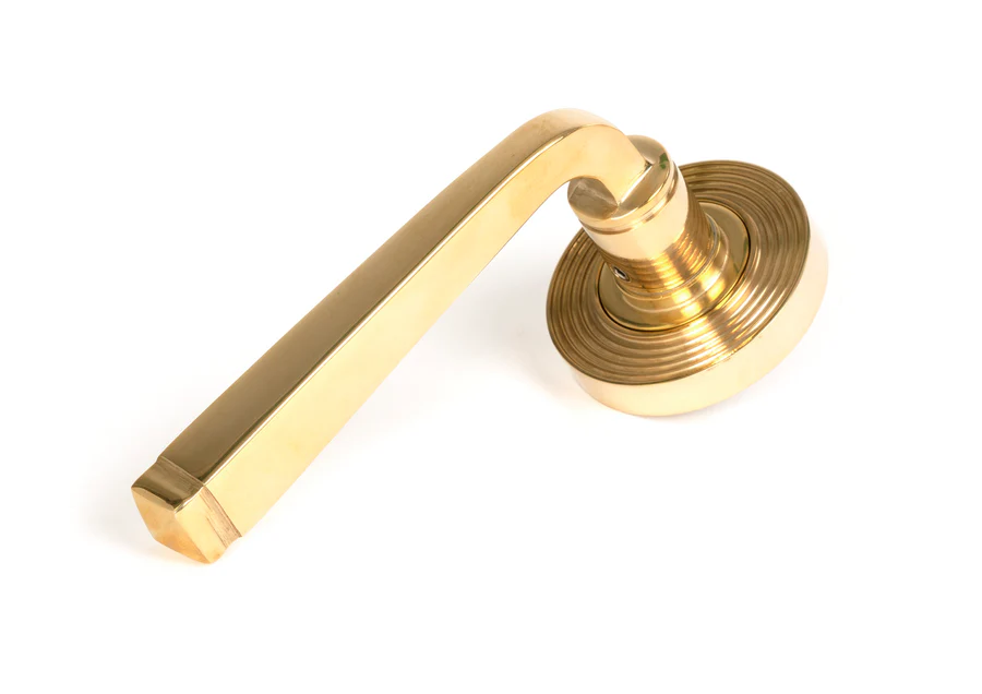 FTA 50601 POLISHED BRASS AVON ROUND LEVER ON ROSE SET (BEEHIVE) - UNSPRUNG