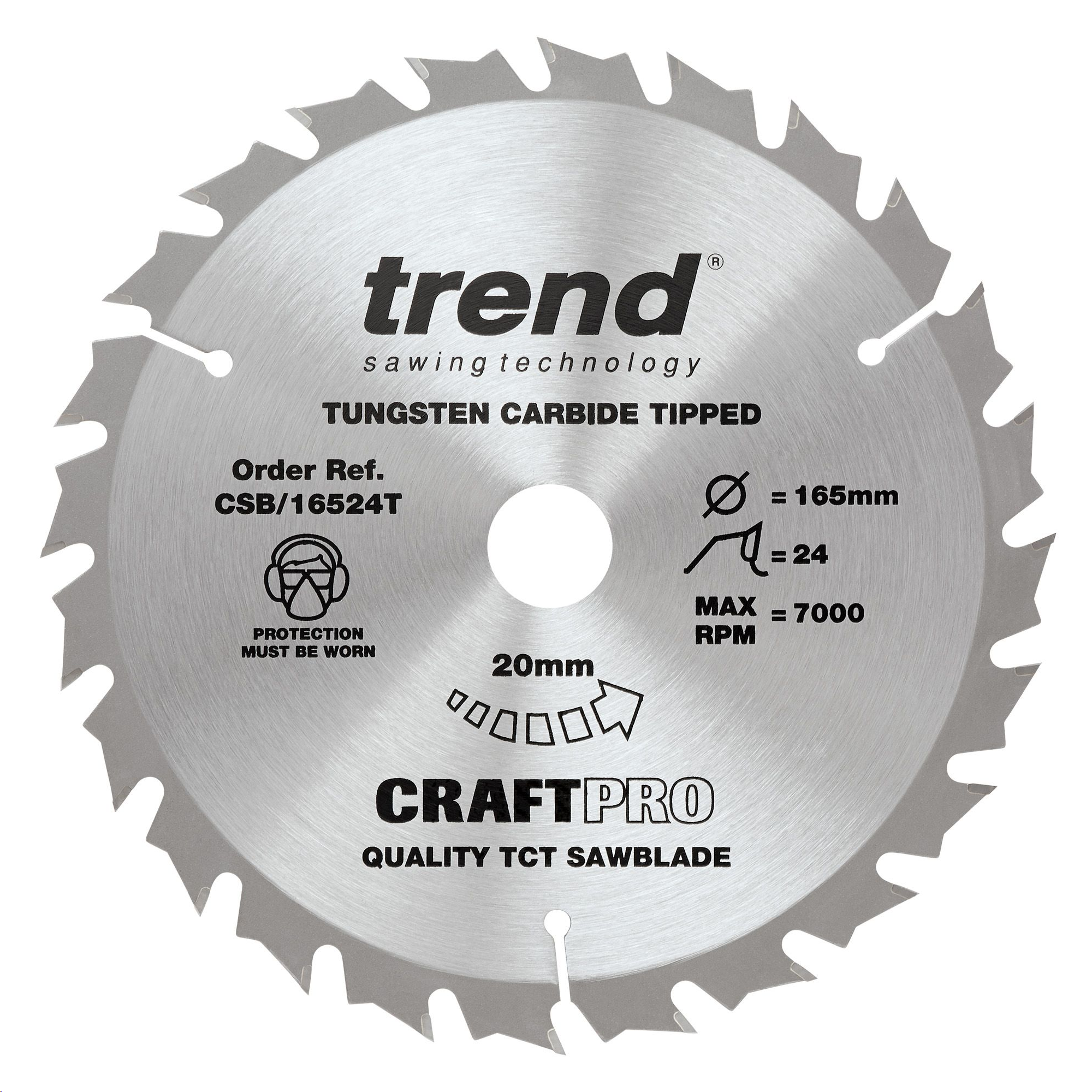 CRAFT PRO CIRCULAR SAW BLADE TCT 165 X 20 X 24T COARSE FINISH (THIN KERF)