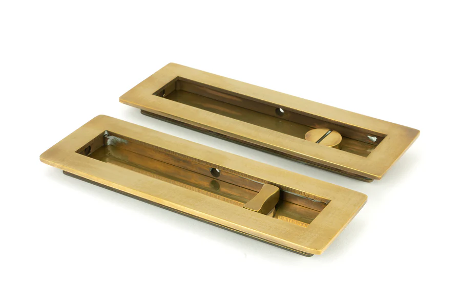 FTA 48314 AGED BRASS 175MM PLAIN RECTANGULAR PULL - PRIVACY SET