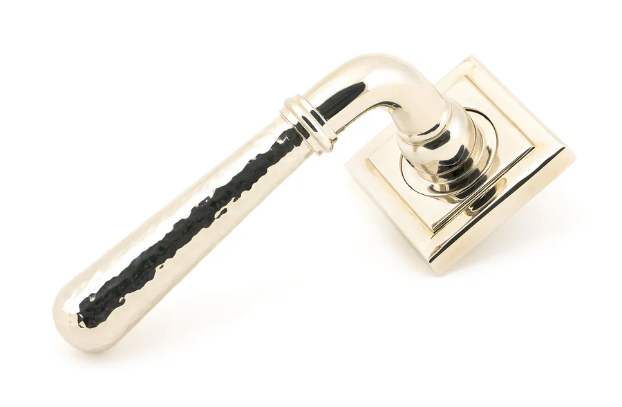 FTA 50048 POLISHED NICKEL HAMMERED NEWBURY LEVER ON ROSE SET (SQUARE) - UNSPRUNG