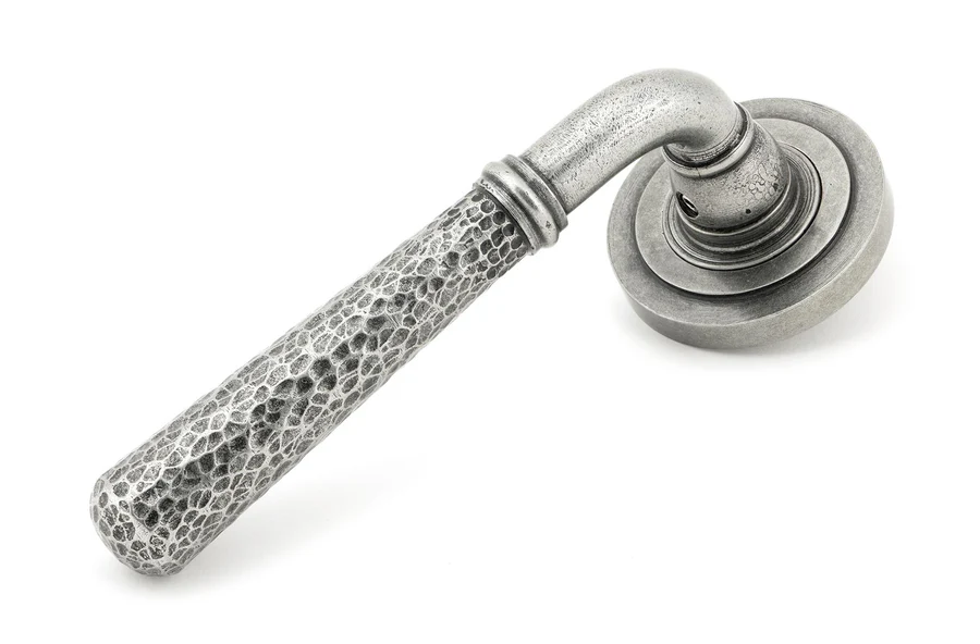 FTA 45656 PEWTER HAMMERED NEWBURY LEVER ON ROSE SET (ART DECO)