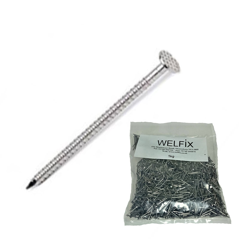 NAILS - STAINLESS STEEL RING SHANK  55 X 2.65MM (BAG OF 50PCS) 5.6MM WAFFLE HEAD
