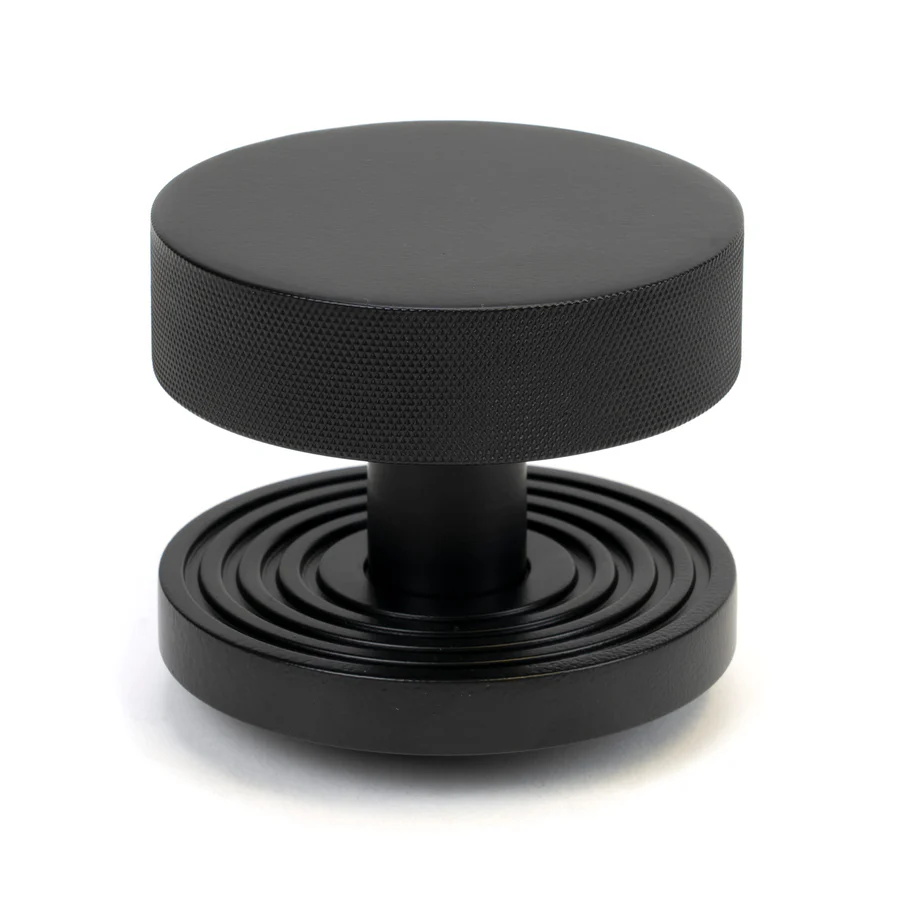 FTA 46800 MATT BLACK BROMPTON MORTICE/RIM KNOB SET (BEEHIVE)
