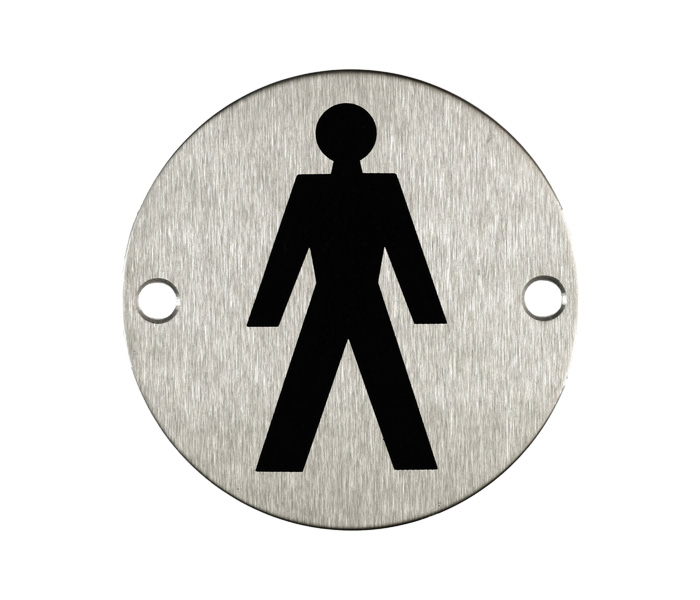 ROUND DOOR SIGN 76MM (3") MALE SYMBOL SATIN STAINLESS STEEL