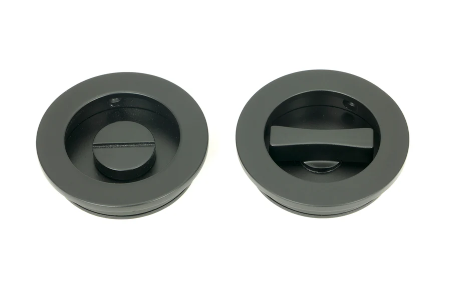 FTA 50221 MATT BLACK 75MM PLAIN ROUND PULL - PRIVACY SET