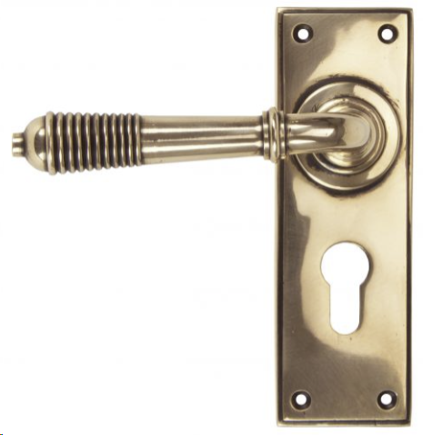 FTA 91916 POLISHED BRONZE REEDED LEVER EURO LOCK SET