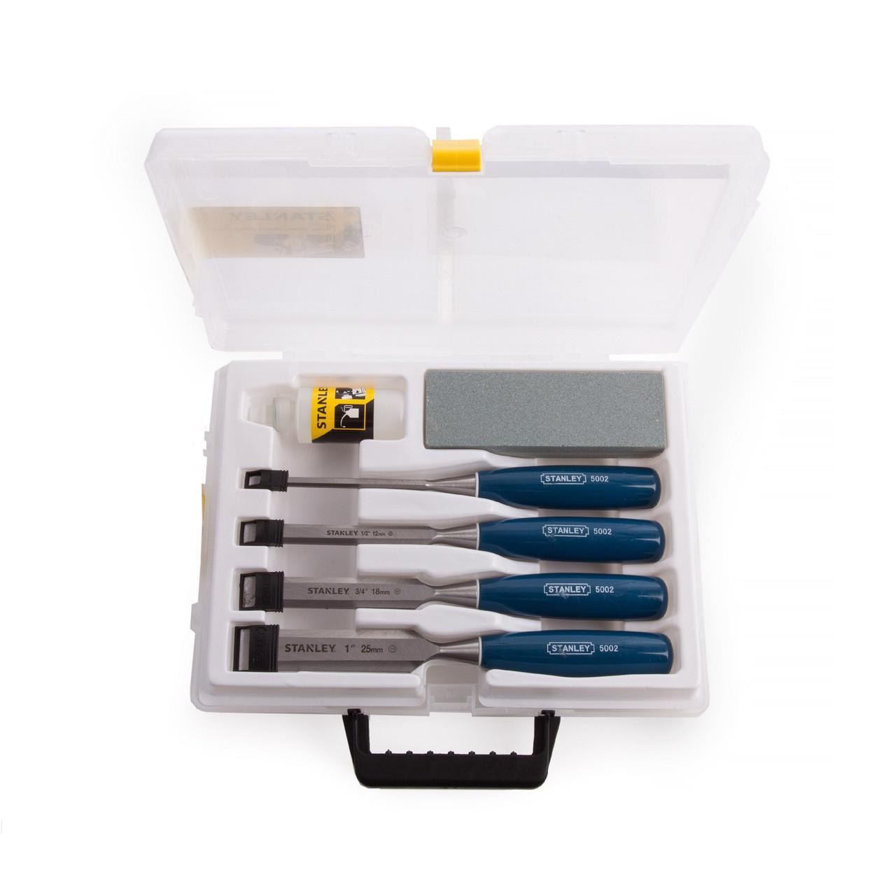 STANLEY 5002 BEVEL EDGE CHISEL SET (4 PIECE + OILSTONE)