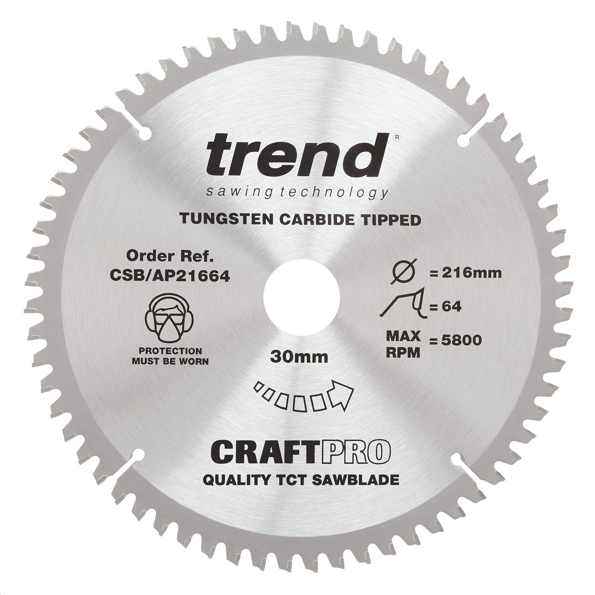 CRAFT PRO CIRCULAR SAW BLADE TCT 216 X 30 X 64T FINE FINISH