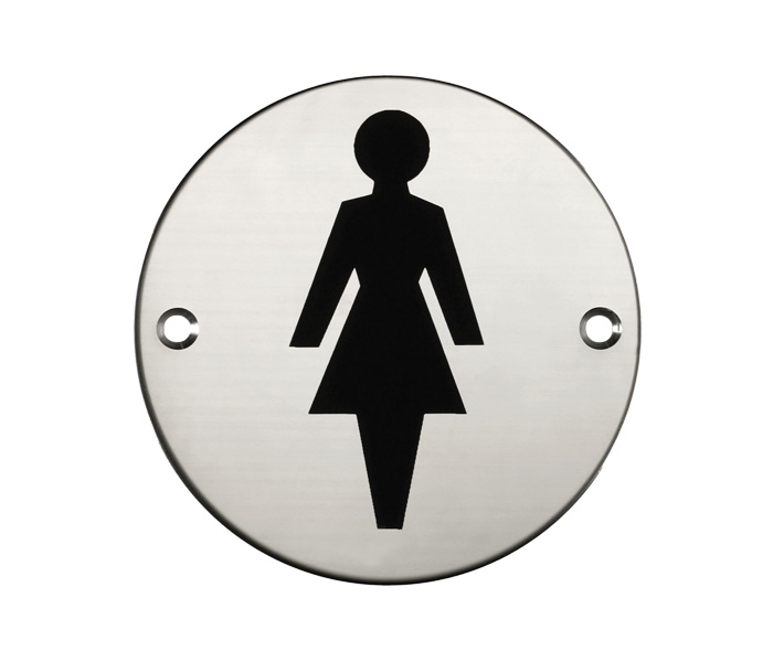 ROUND DOOR SIGN 76MM (3") FEMALE SYMBOL SATIN STAINLESS STEEL