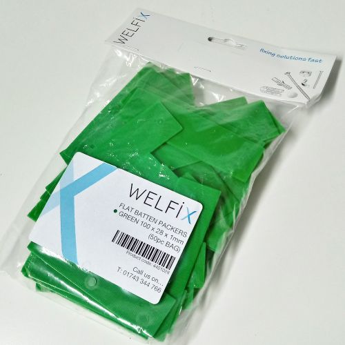 FLAT BATTEN PACKERS 28 X 100 X 1MM (GREEN - PACK OF 50)