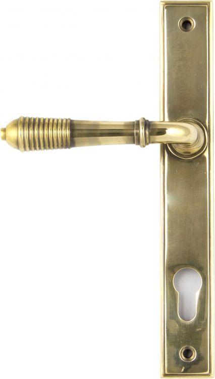 FTA 33039 AGED BRASS REEDED SLIMLINE LEVER ESPAG. LOCK SET