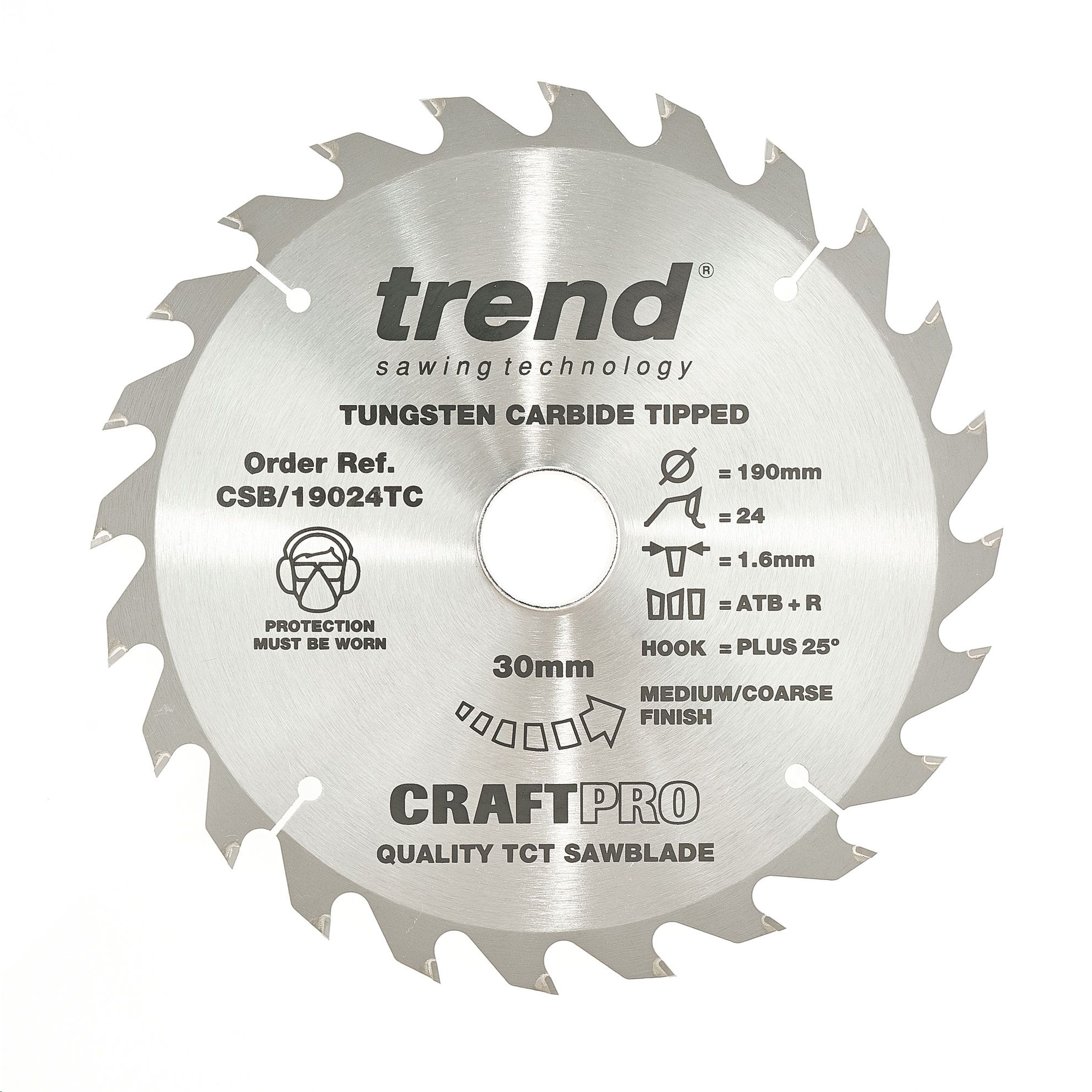 CRAFT PRO CIRCULAR SAW BLADE TCT 190 X 30 X 24T COARSE FINISH (THIN KERF)