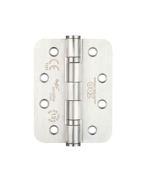 BALL BEARING BUTT HINGE 102 X 75 X 3MM RADIUS CORNERS SATIN STAINLESS STEEL (PAIR)