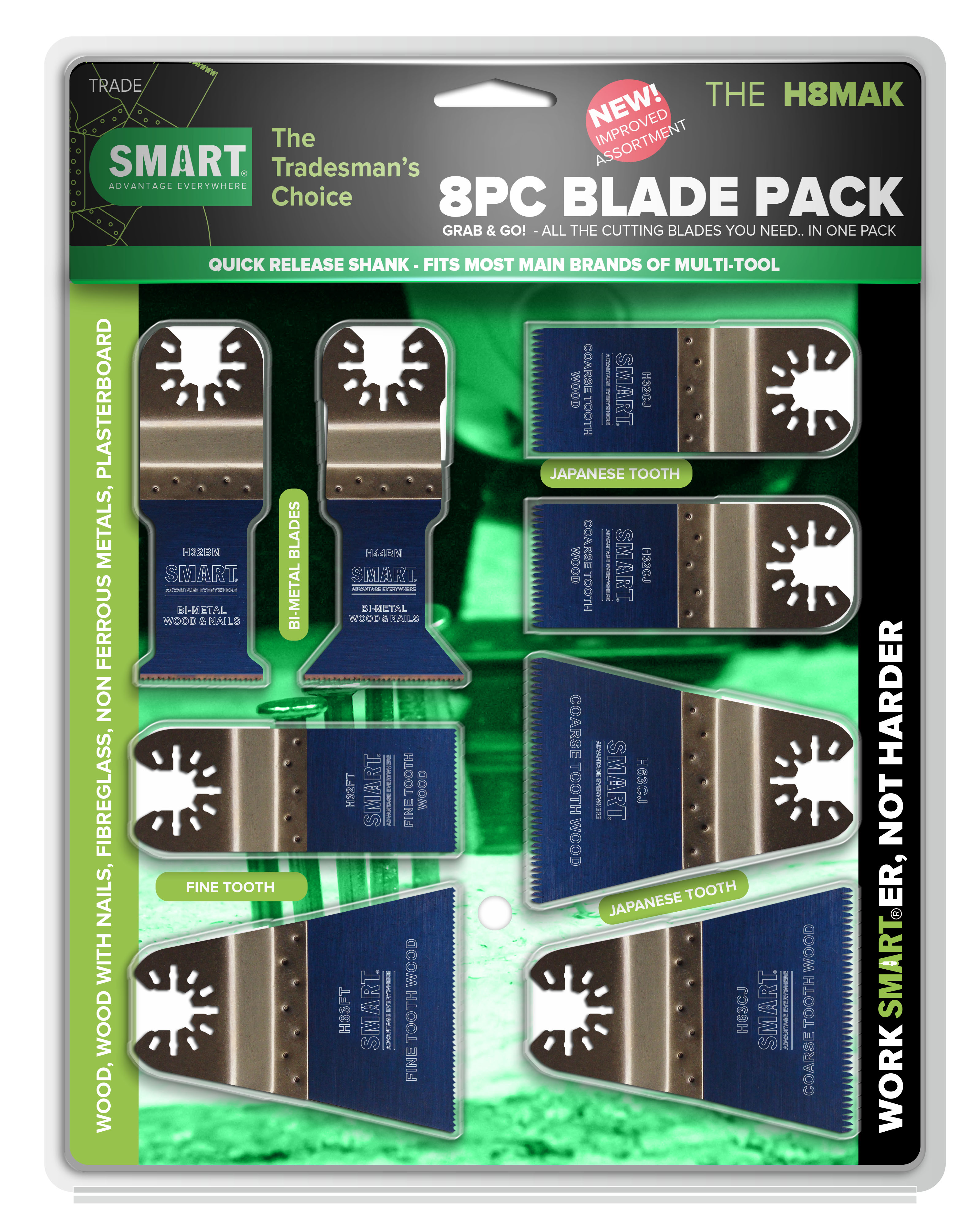 SMART TRADE - 8PC MULTI-TOOL BLADE SET/KIT (OPEN-BACK QUICK-RELEASE SHANK)