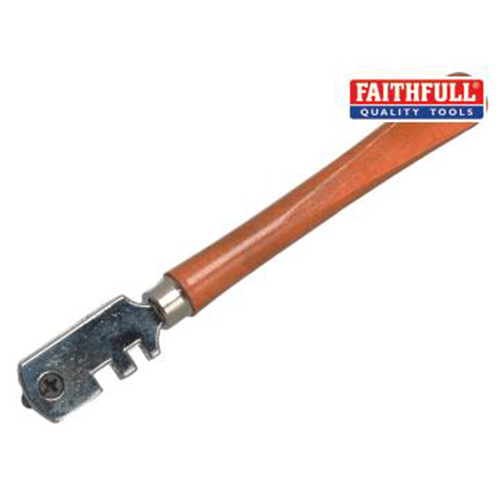 GLASS CUTTER WITH WOODEN HANDLE - SIX TUNGSTEN CARBIDE WHEEL BLADES