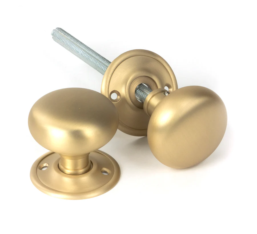 FTA 50901 SATIN BRASS MUSHROOM MORTICE/RIM KNOB SET