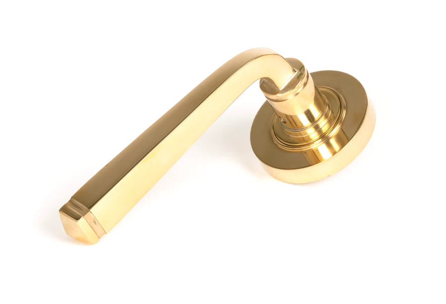 FTA 50597 POLISHED BRASS AVON ROUND LEVER ON ROSE SET (PLAIN) - UNSPRUNG