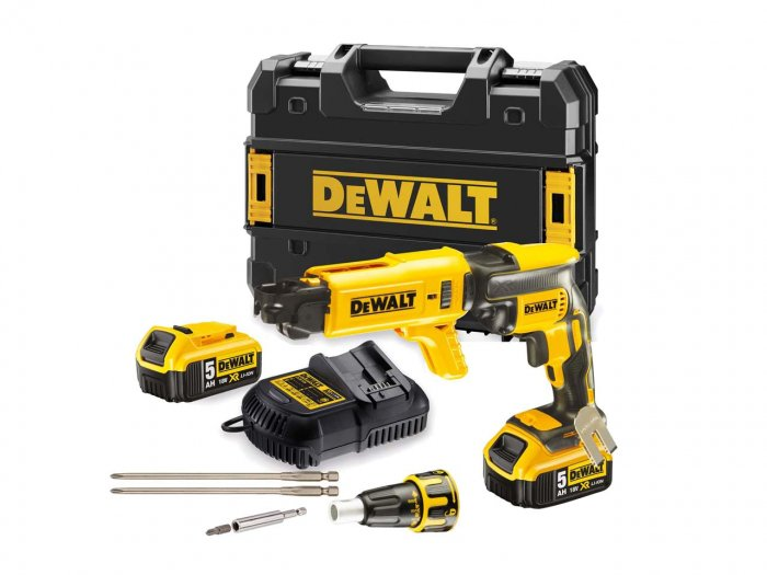 DEWALT 18V BRUSHLESS COLLATED DRYWALL SCREWDRIVER KIT (2X 5.0AH, CHARGER & T-STAK CASE)