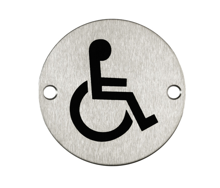ROUND DOOR SIGN 76MM (3") DISABLED SYMBOL SATIN STAINLESS STEEL