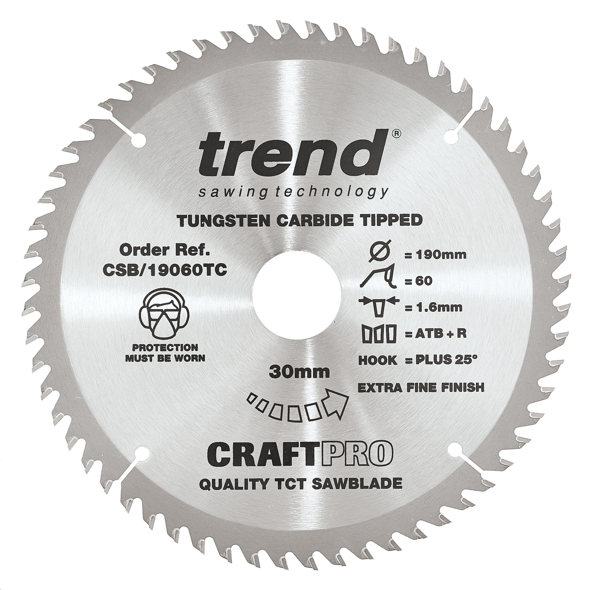 CRAFT PRO CIRCULAR SAW BLADE TCT 190 X 30 X 60T FINE FINISH (THIN KERF)