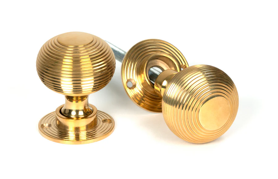 FTA 50840 POLISHED BRASS HEAVY BEEHIVE MORTICE/RIM KNOB SET