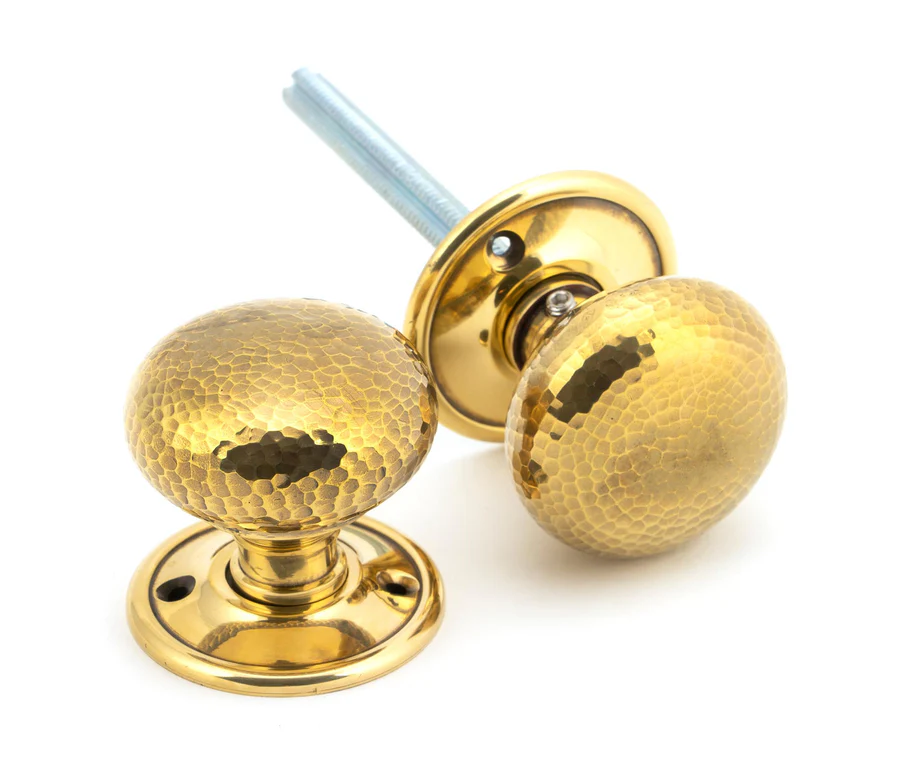 FTA 46031 AGED BRASS HAMMERED MUSHROOM MORTICE/RIM KNOB SET