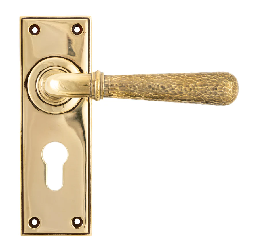 FTA 46212 AGED BRASS HAMMERED NEWBURY LEVER EURO LOCK SET