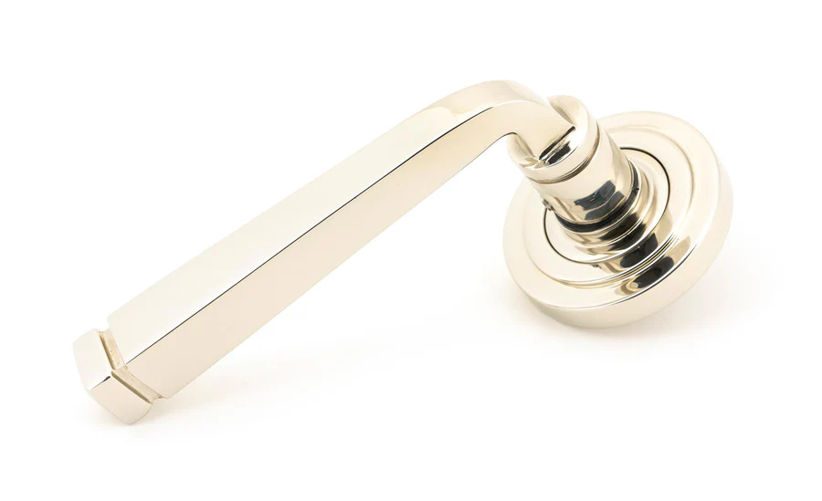 FTA 49954 POLISHED NICKEL AVON ROUND LEVER ON ROSE SET (ART DECO) - UNSPRUNG