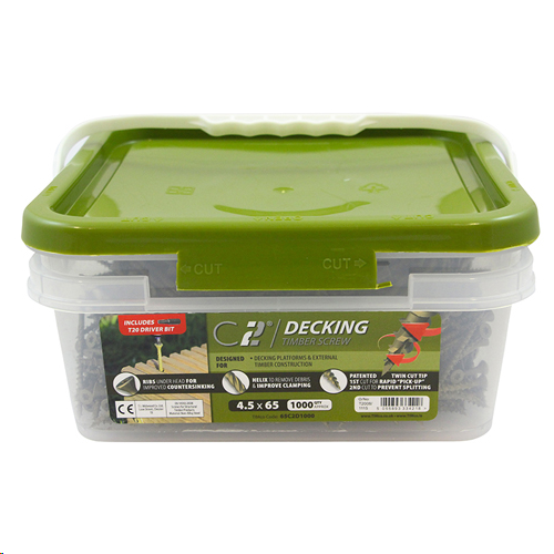 C2 ADVANCED GREEN DECKING SCREW 4.5 X 65MM (TX20 DRIVE TUB OF 1000PCS)