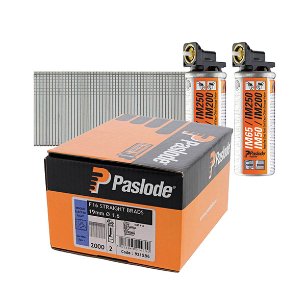 PASLODE (GENUINE) F16 2ND FIX STRAIGHT BRAD & FUEL PACK 50MM STAINLESS STEEL (PACK OF 2000)