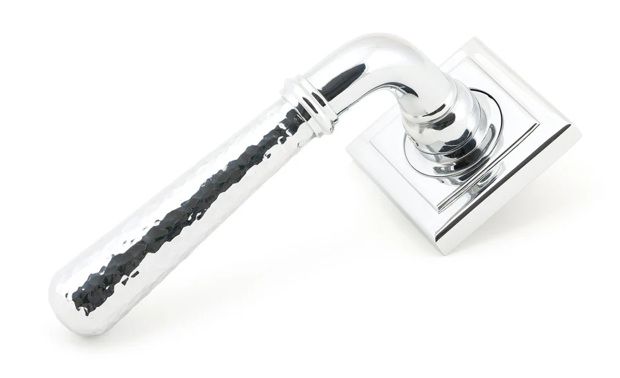 FTA 50044 POLISHED CHROME HAMMERED NEWBURY LEVER ON ROSE SET (SQUARE) - UNSPRUNG