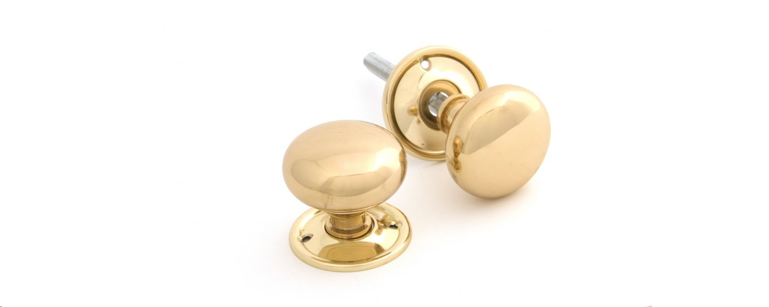 FTA 83564 POLISHED BRASS MUSHROOM MORTICE/RIM KNOB SET