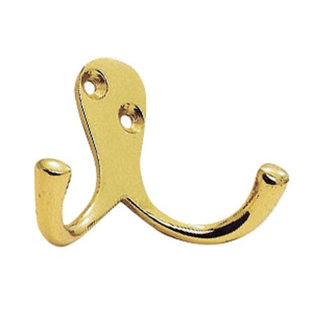 VICTORIAN DOUBLE ROBE/COAT HOOK 51MM POLISHED BRASS