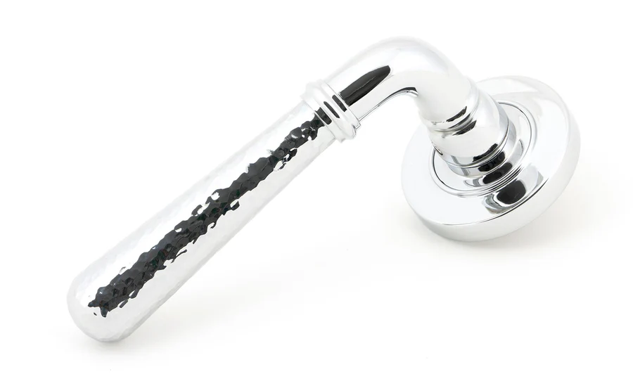 FTA 50041 POLISHED CHROME HAMMERED NEWBURY LEVER ON ROSE SET (PLAIN) - UNSPRUNG